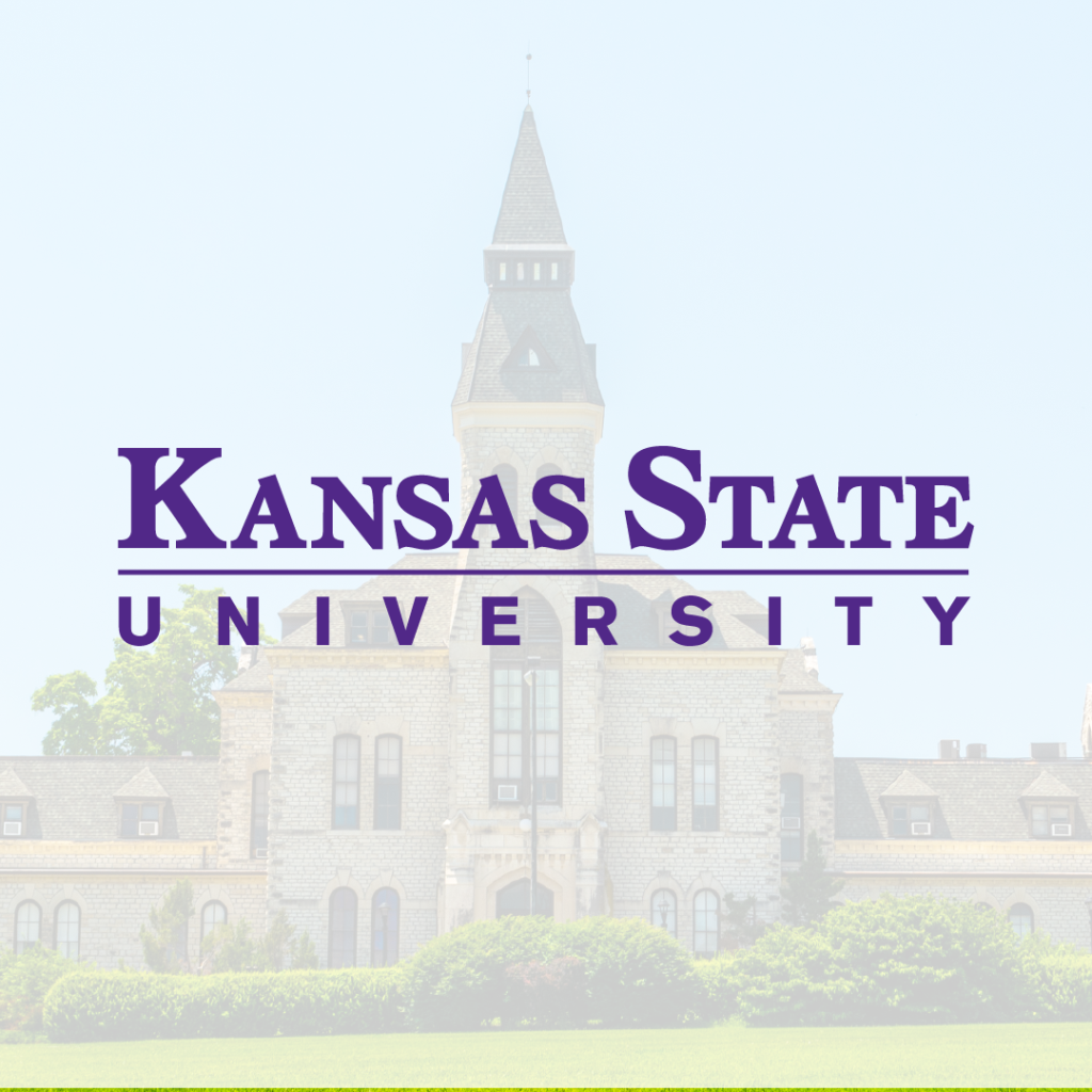 Kansas State University logo with an image of a historic stone building in the background. The university name, promoting scholarship opportunities, is written in purple.