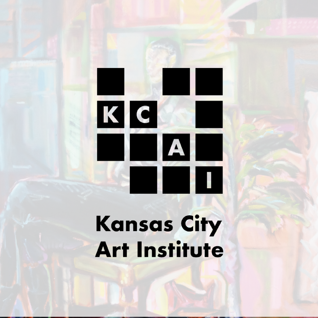 Logo of the Kansas City Art Institute consisting of a grid of black squares with the letters "KCAI" and text "Kansas City Art Institute" below on an abstract background, reflecting opportunities in careers and scholarships.