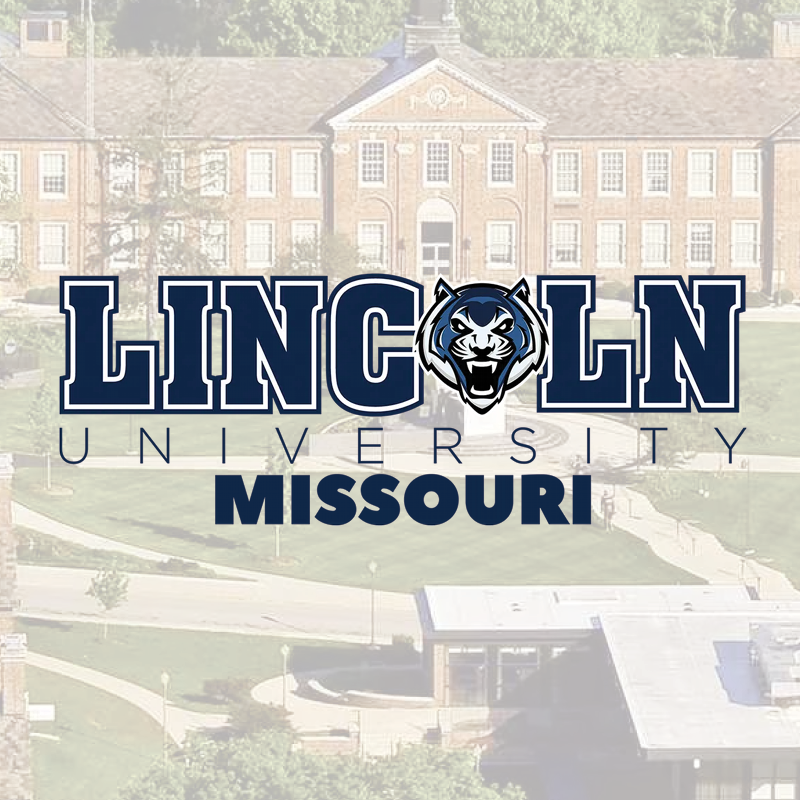 Lincoln University of Missouri logo features a tiger head on a campus background with a large brick building, symbolizing fierce dedication to education and numerous scholarships available for students.