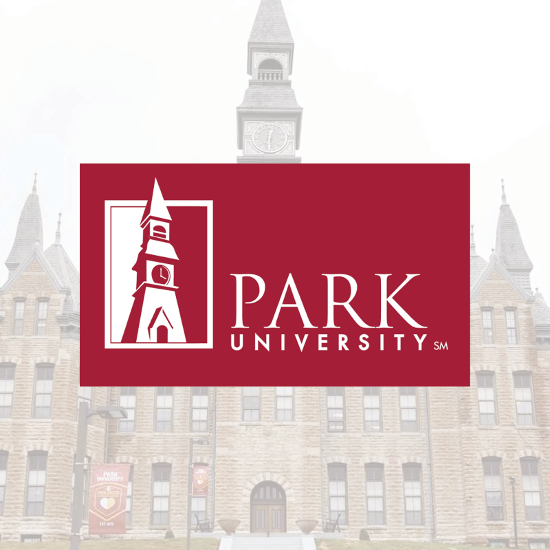 Park University logo overlaying a background of the university's historic stone building with a clock tower, embodying the spirit of academic excellence and career opportunities.