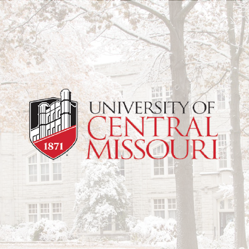 Logo of the University of Central Missouri featuring a shield with "1871" against a snowy backdrop of the campus, symbolizing a tradition of excellence and paving pathways to promising careers.