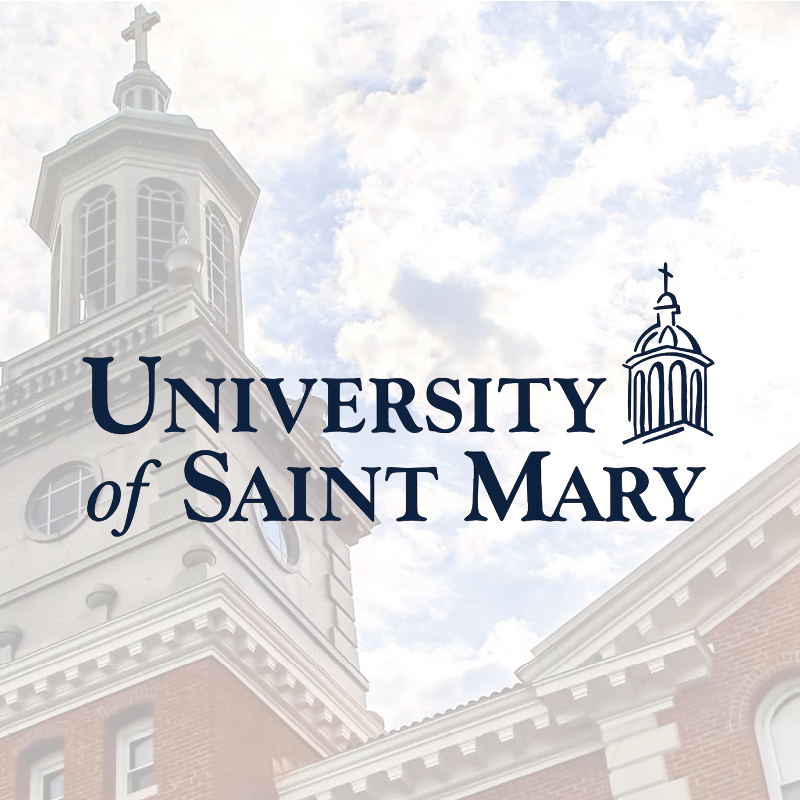 Image of the University of Saint Mary logo featuring a bell tower against a cloudy sky background, symbolizing opportunities for scholarships and future careers.