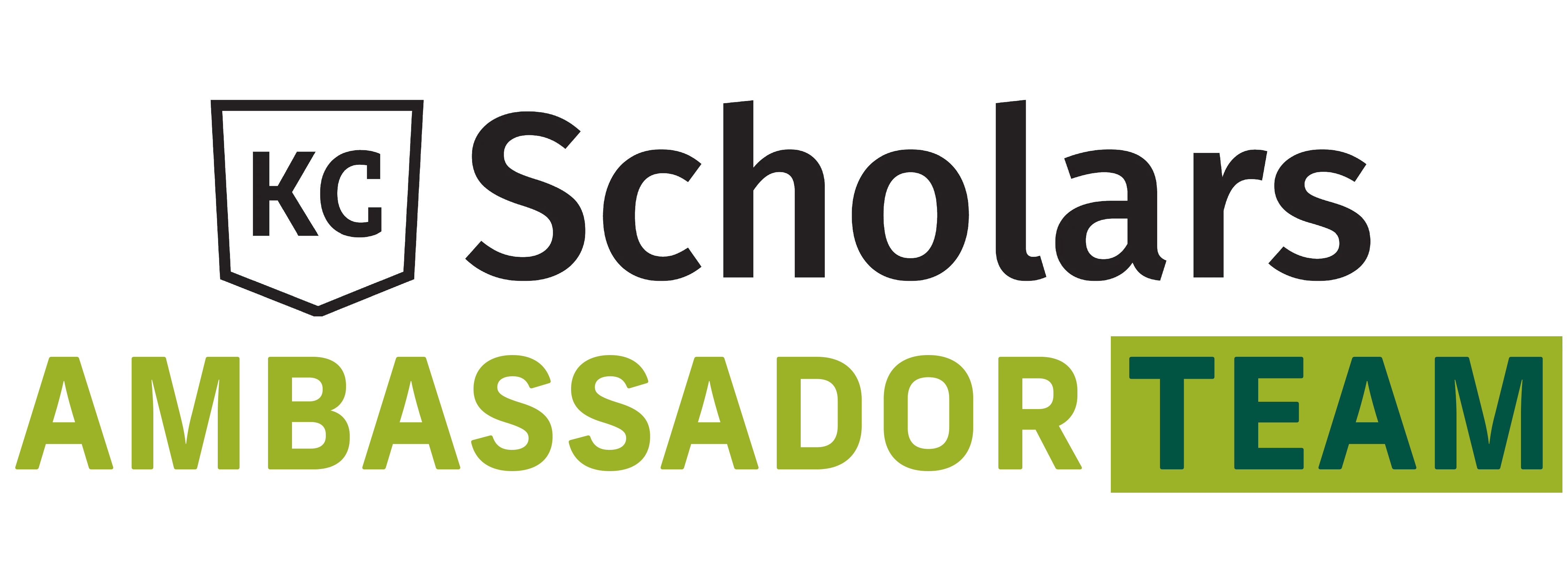 KC Scholars Ambassador Team logo with "KC Scholars" in black text and "AMBASSADOR TEAM" in green and teal block letters below, representing scholarships and opportunities for student success.