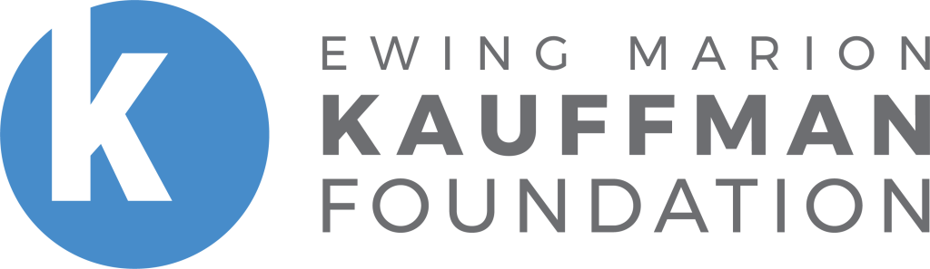 Ewing Marion Kauffman Foundation logo with a blue circle featuring a black "K," highlighting the foundation's name in black and gray text—symbolizing its commitment to empowering every changemaker.
