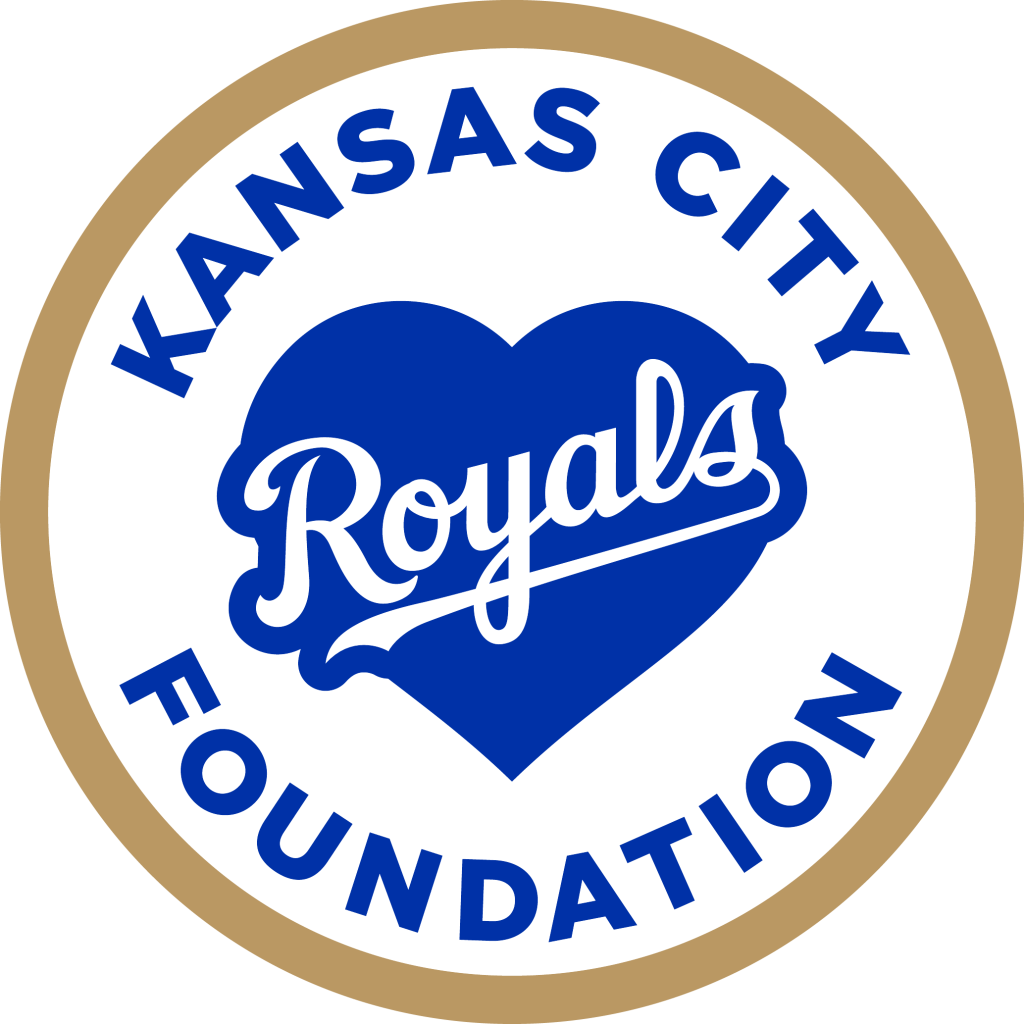 Kansas City Foundation logo featuring a blue heart with "Royals" script inside, surrounded by circular text celebrating changemakers on a white background with a gold border.