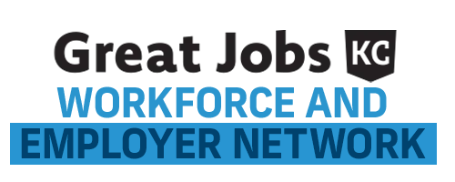 Great Jobs KC logo with the text "Workforce and Employer Network" in bold blue letters underneath, highlighting our commitment to Building a Stronger KC.