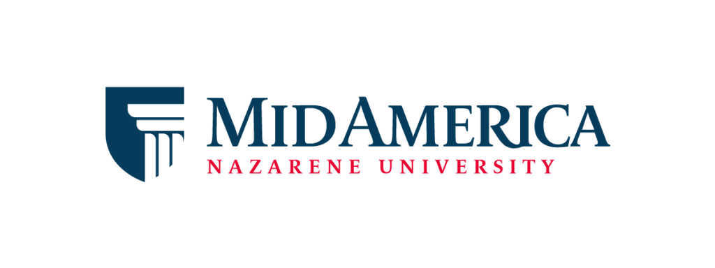 MidAmerica Nazarene University logo featuring a stylized shield on the left and the university name in blue and red text, symbolizing how Stronger Futures Start Now on a light background.