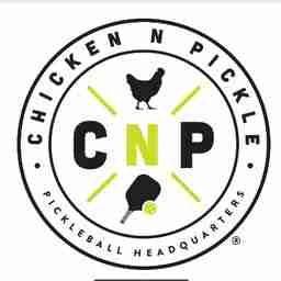 Circular logo for Chicken N Pickle featuring a chicken, "CNP" letters, pickleball paddle, and ball, labeled "Pickleball Headquarters." Inspiring fun and community—because Stronger Futures Start Now.