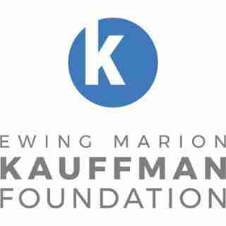 A blue circle with a white lowercase "k" above the text "Ewing Marion Kauffman Foundation" in gray and bold black capital letters, as seen on the annual report.
