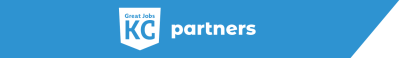 Blue banner with white text that reads "Great Jobs KC partners," featuring a shield-shaped logo on the left—perfect for highlighting your annual report.
