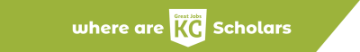 Green banner with white text reads, "where are KC Scholars," alongside a shield-shaped "Great Jobs KC" logo—perfect for highlighting your annual report.