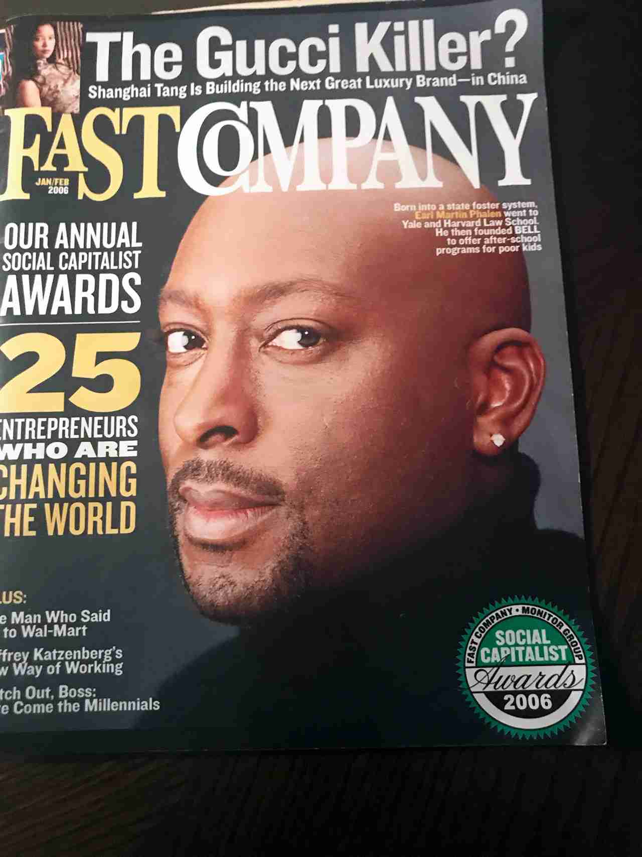 Cover of Fast Company magazine featuring a close-up of a bald man with a goatee, alongside headlines about business awards and entrepreneurs.