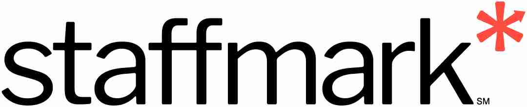 Staffmark logo with the word “staffmark” in black lowercase letters and a large red asterisk above the letter “k,” representing opportunities such as back to school, college scholarships, and skills training.